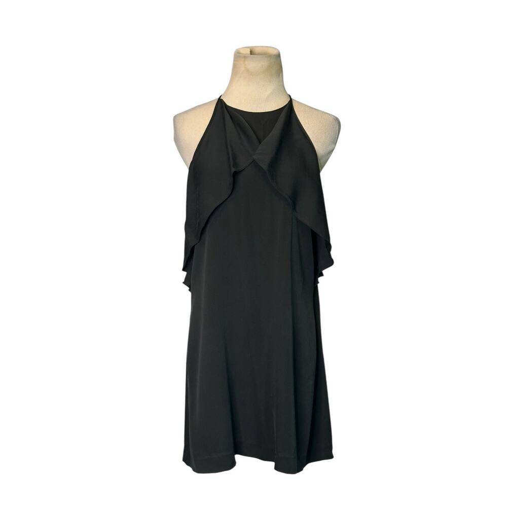 Theory Black Silk Blend Ruffle Open Back Slip Halter Dress Size 2